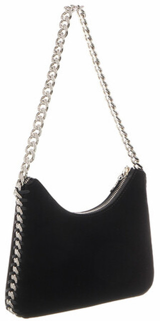  Hobo Bag Falabella Mini Velvet/Crystal Chain Bag in black