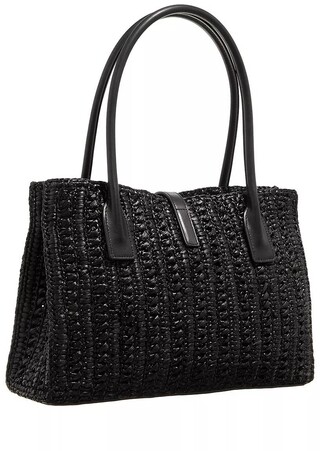  Tote Panier Rectangular in Raffia and Aged Leather Gr. unisize in Schwarz