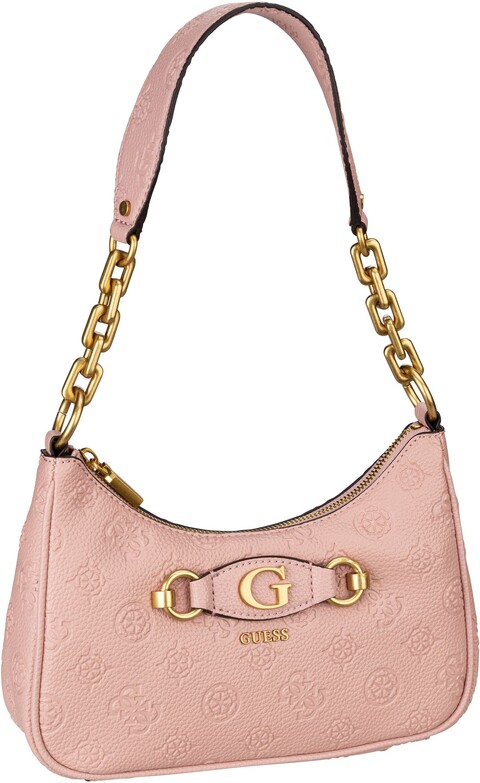 Guess Izzy Peony Top Zip Shoulder Bag in Apricot Rose Logo (2.4 Liter),