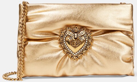 Dolce & Gabbana Schultertasche Devotion Small aus Metallic-Leder