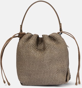 Bucket-Bag aus Raffiabast mit Leder